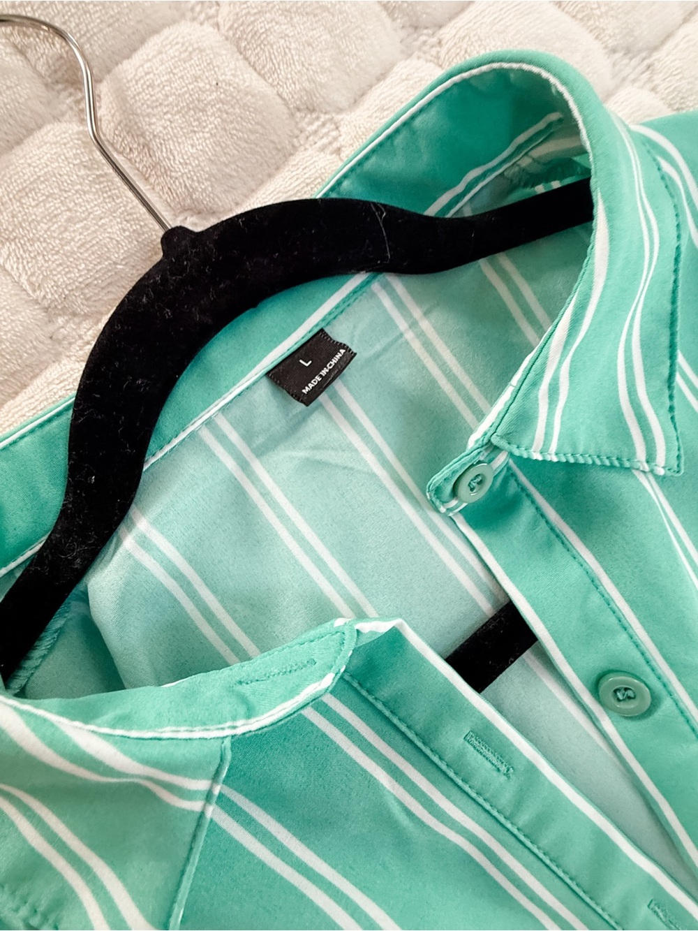 Striped Mint Green Button-Up Shirt - Women's Casual - Picture 2 of 3